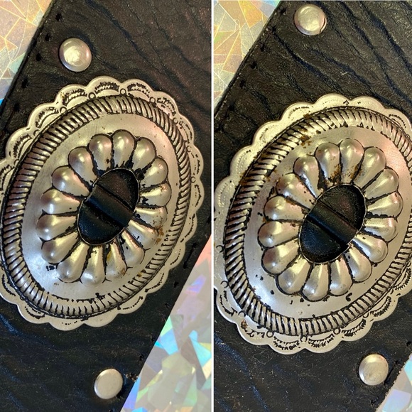 Vintage Western Studded Concho Belt Black Leather Southwestern Cowgirl Boho M/L - Picture 6 of 11